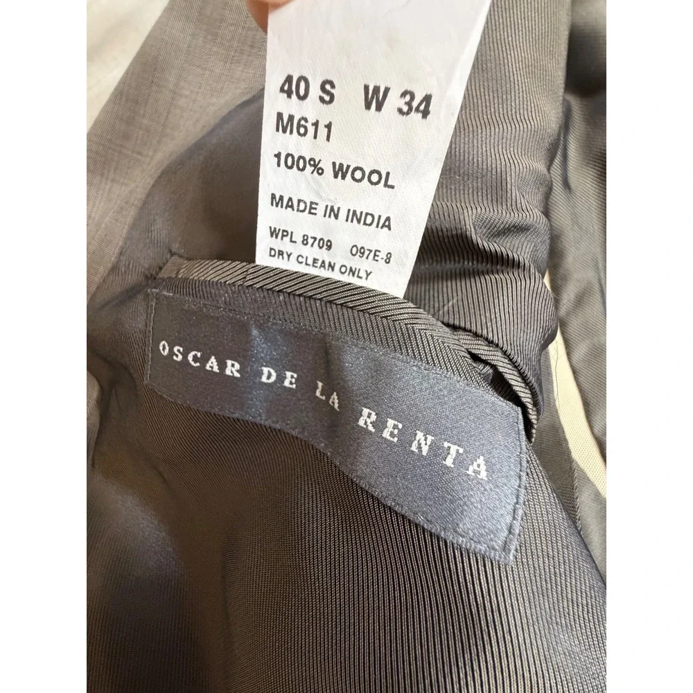 Oscar de la Renta Mens Blazer Sport Coat Taupe Grey 2 Button Suit Jacket 42R